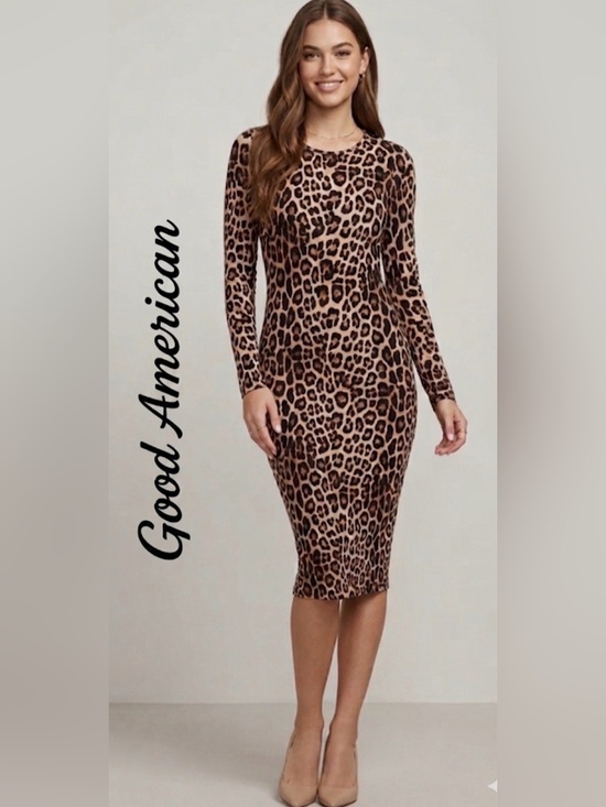 Good American Dresses & Skirts - Good American Leopard Animal Print Long Sleeve Midi Dress Size M
